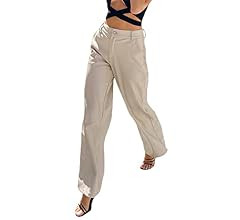 pengnight Women's Faux Black PU Leather Pants High Waist Casual Straight Wide Leg Punk Trousers | Amazon (US)