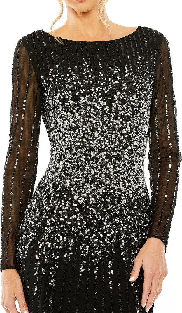 Sequin Embellished Bateau Neck Long Sleeve A-Line Gown | Nordstrom