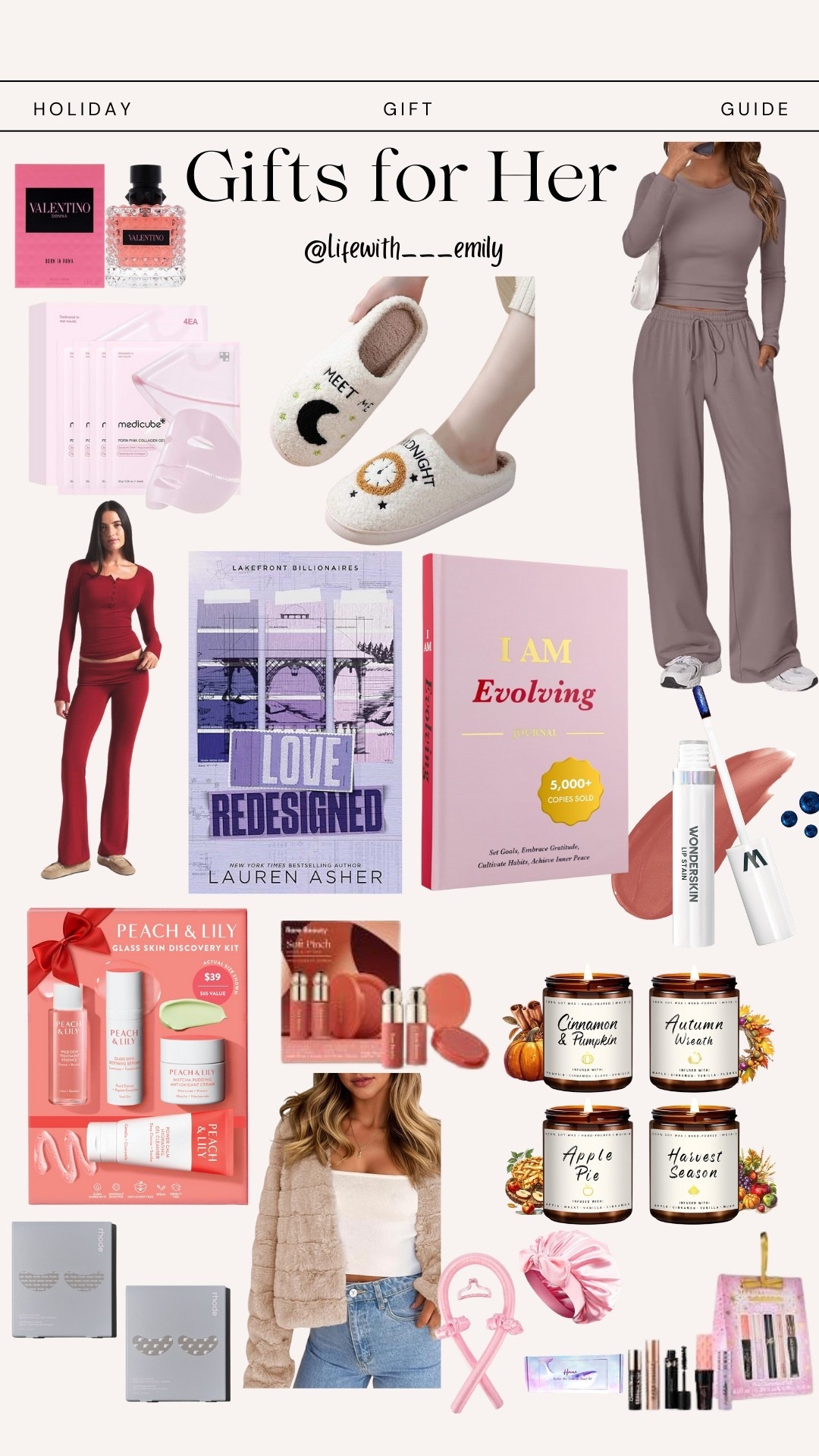 Gift Guide, Women’s Gift Guide, Gift Ideas, Gift Ideas for Her, Christmas Gift Ideas, Amazon Gift Guide, Amazon Gift Ideas, skims lounge set, candle gift set, medicube face masks, comfy slippers, book gift ideas, wonderskin lip stain, women’s journal gift, Amazon loungewear set, Valentino beauty women’s perfume, skincare gift set, Rhode skin under eye patches, heatless curls gift set, mascara makeup gift set. 

#LTKCyberWeek #LTKGiftGuide #LTKFindsUnder100