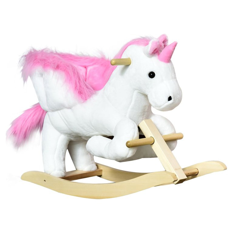 Qaba Kids Wooden Plush Ride-on Unicorn Rocking Horse Chair Toy with Sing Along Songs | Walmart (US)