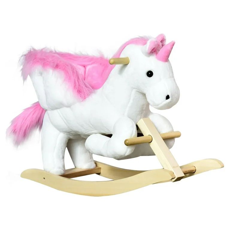 Qaba Kids Wooden Plush Ride-on Unicorn Rocking Horse Chair Toy with Sing Along Songs | Walmart (US)