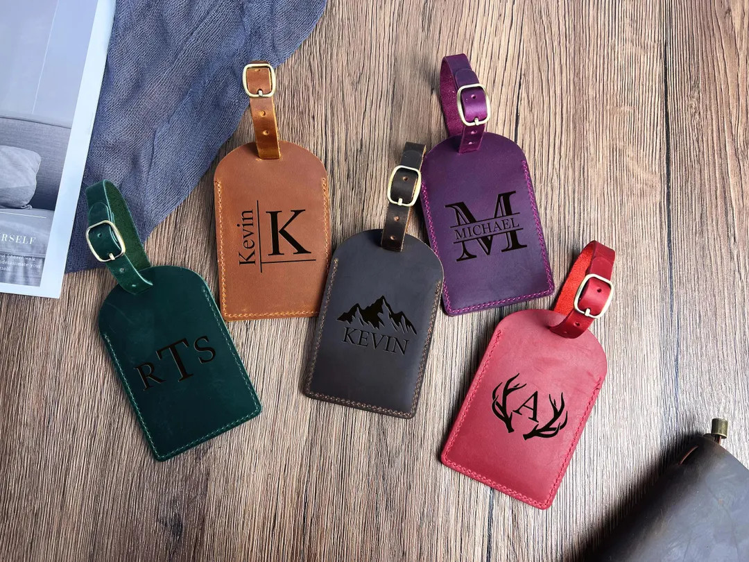 Engraved Leather Luggage Tags, Custom Monogram Luggage Tags, Travel Gift, Birthday Gift for Him -... | Etsy (US)