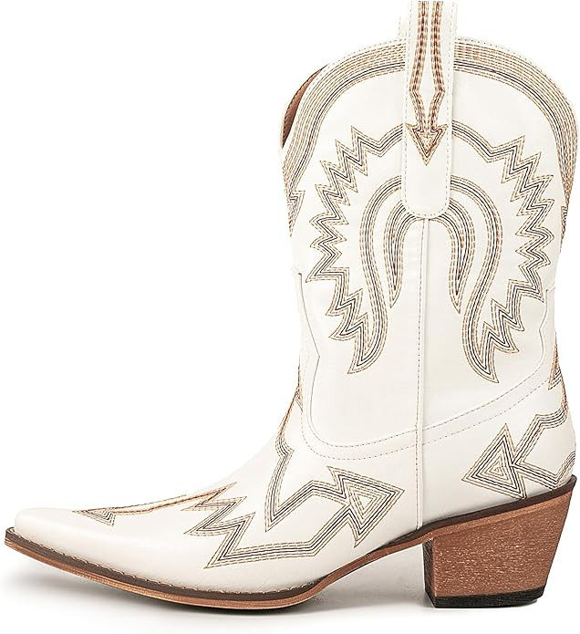 Women's Embroidered Cowgirl Boots Calf Thick Heels Pointed Head Country Music Festival Vintage We... | Amazon (US)