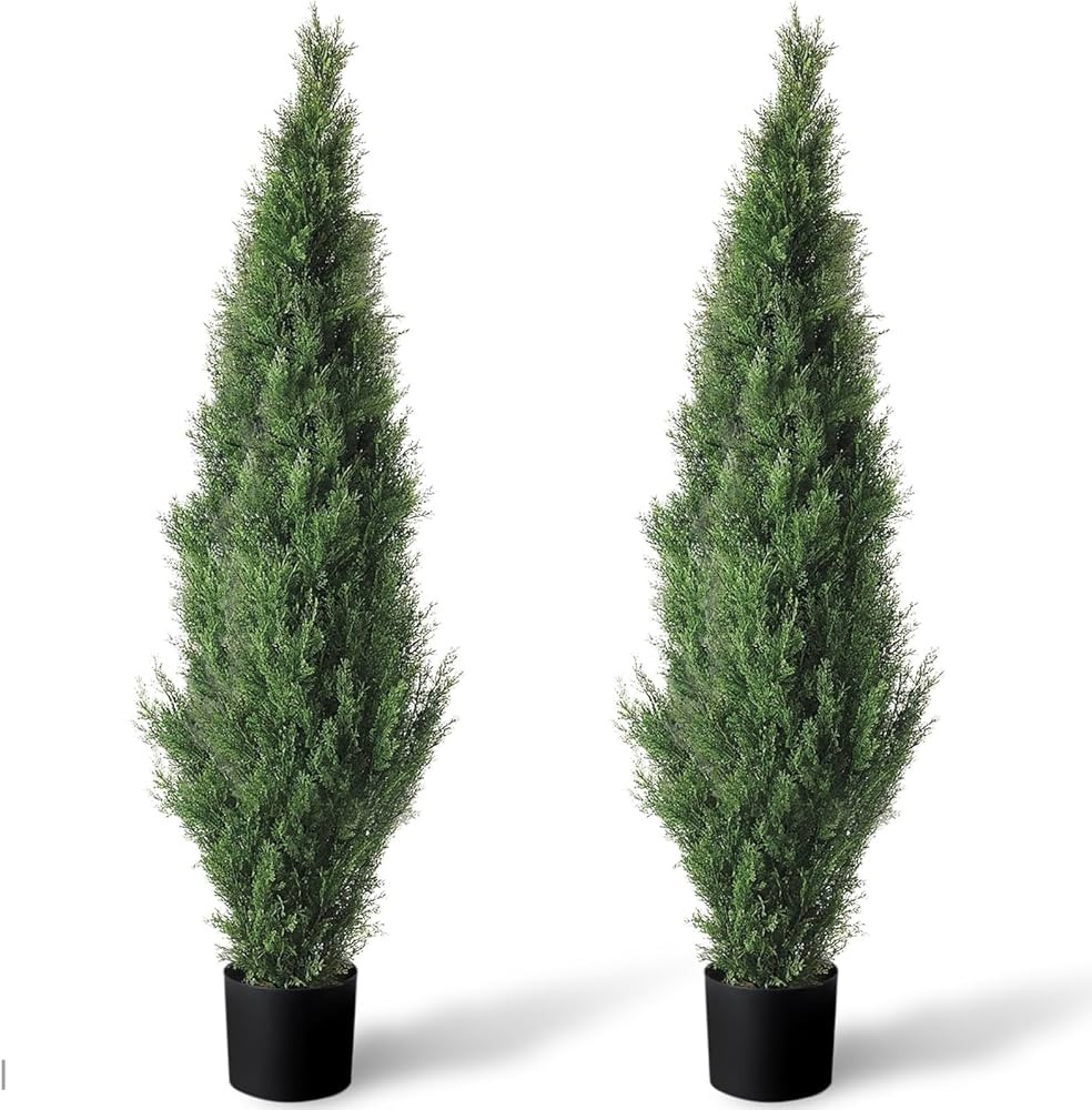 TRESIL Set of 2 Pre-Potted 4 Feet Faux Cedar Tree, Lifelike UV Protected Front Door Decor, Porch,... | Amazon (US)