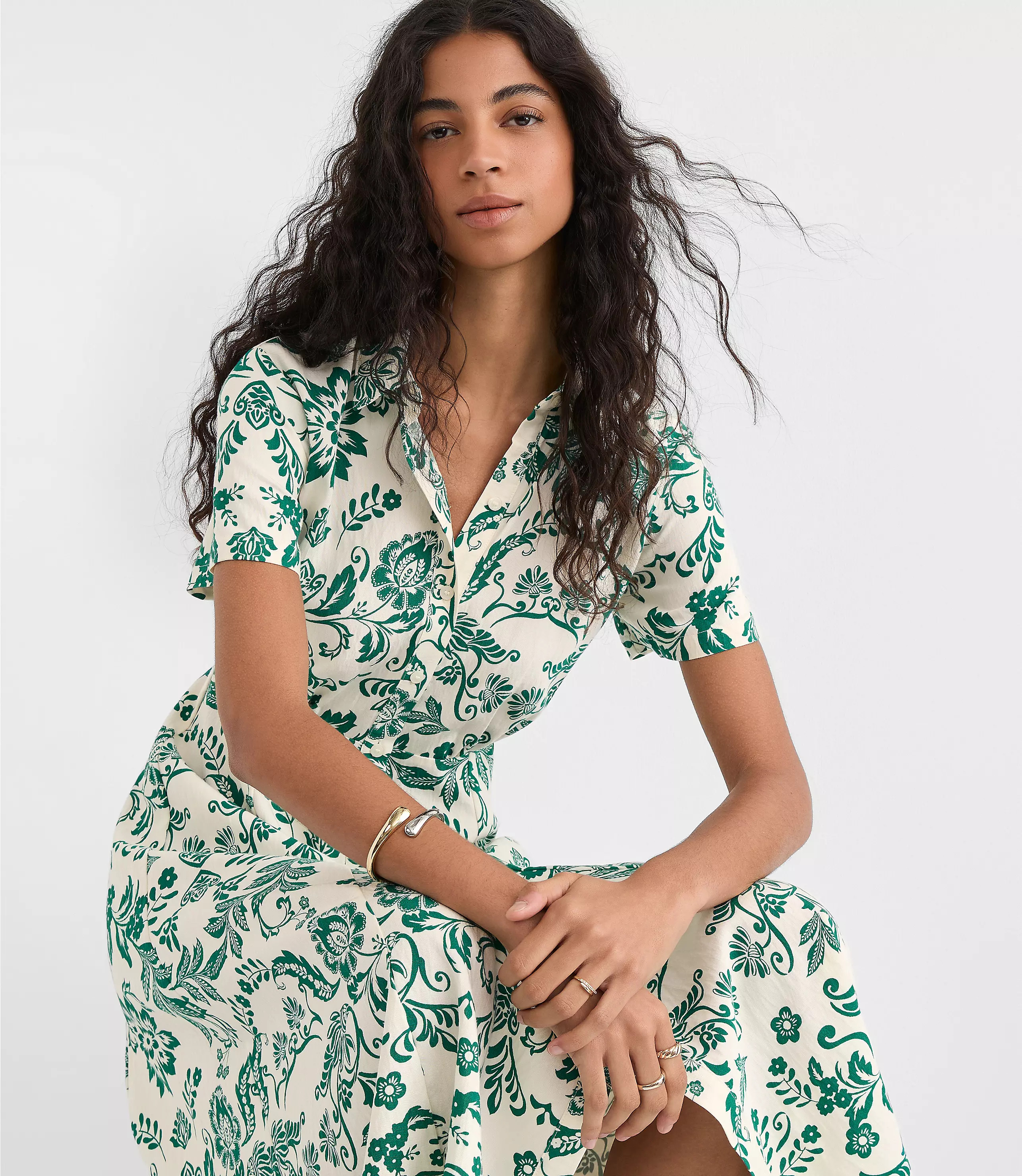 Floral Seamed Maxi Shirtdress | LOFT