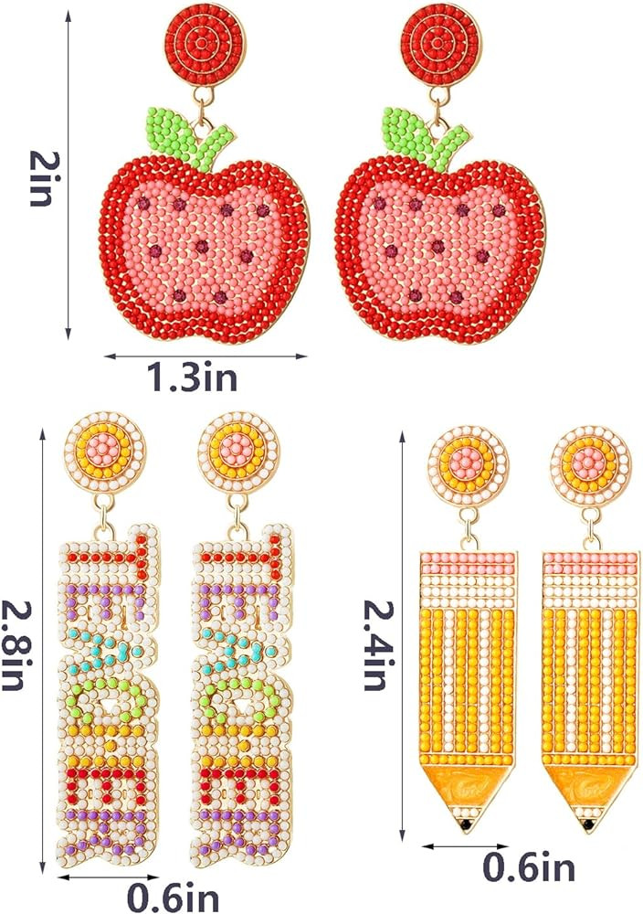 Teacher Gift Earrings for Women Rhinestone Beaded Dangle Drop Pencil FRIYAY Earrings Colorful Tea... | Amazon (US)