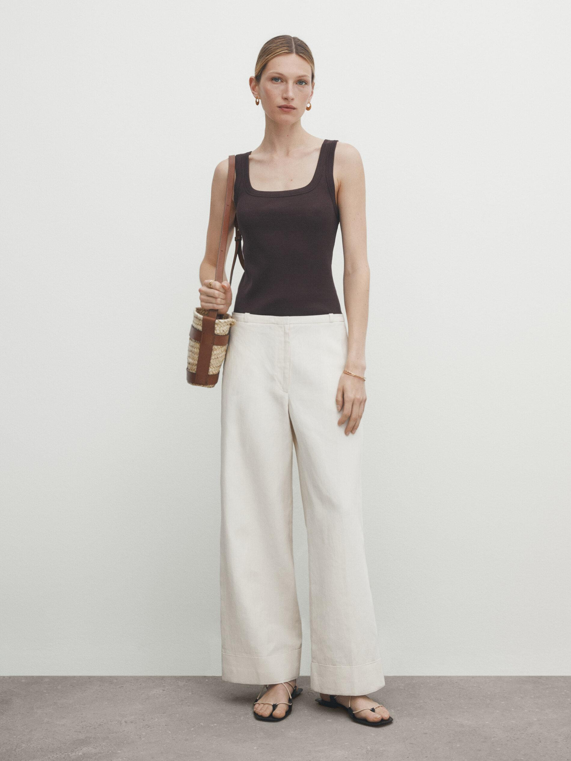 Ribbed mercerised cotton strappy top | Massimo Dutti US
