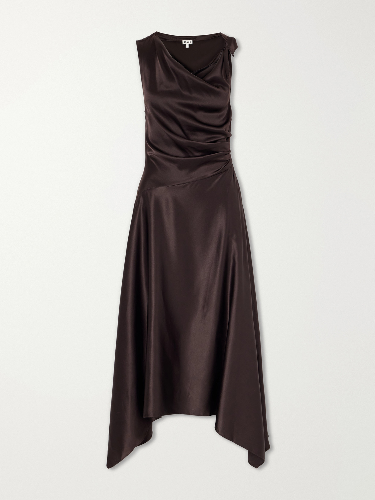STAUD - Portia Off-the-shoulder Asymmetric Stretch-silk Gown - Brown | NET-A-PORTER (US)