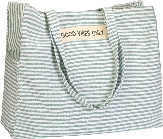 Folkulture Beach Bag For Women | 17 x 14 Inch - 100% Cotton Beach Tote Bag With Zipper, Large San... | Amazon (US)