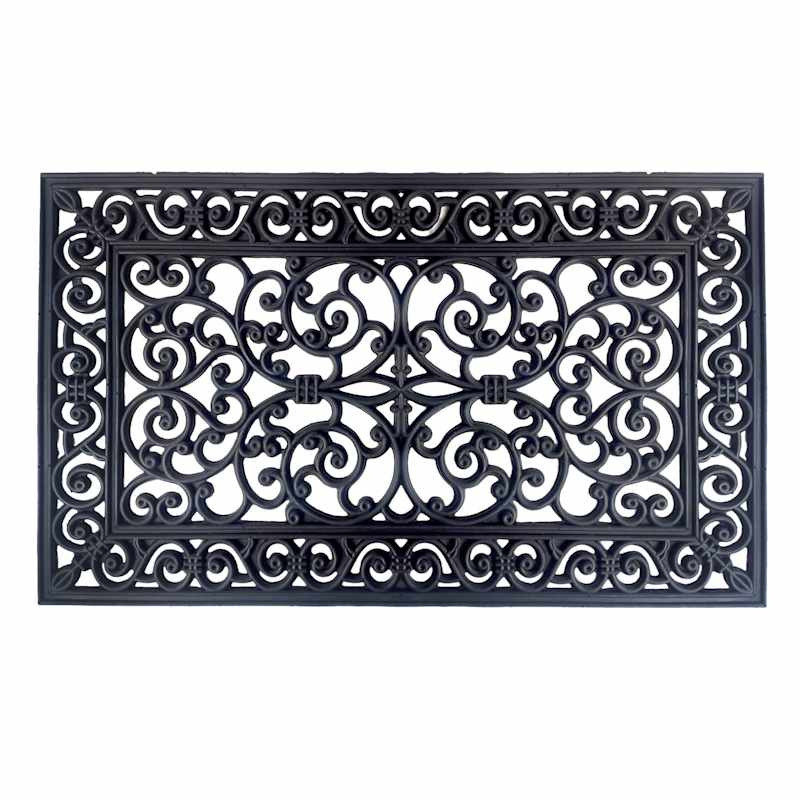 Scrollwork Black Rubber Doormat, 22x36 | At Home