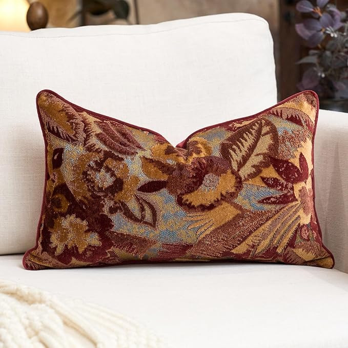 Alerfa Red Neutral Floral Pillow Cover 12 x 20 Inch, Vintage Cut Velvet Rectangle Couch Throw Pil... | Amazon (US)