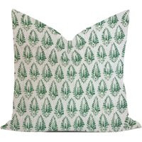 Green Block Print Pillow Cover - & Natural Agave Verde- 18x18, 20x20, 22x22, 24x24, 26x26 | Etsy (US)