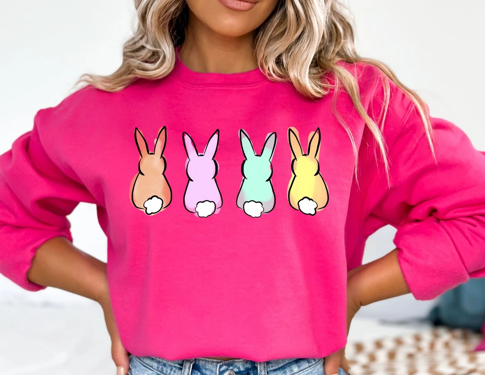 Pastel Bunnies Sweatshirt, Happy Easter Sweater, Easter Bunnies Sweatshirt, Easter Gift, Happy Ea... | Etsy (US)