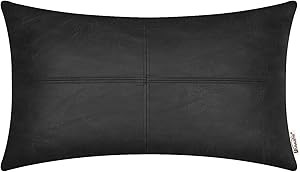 BRAWARM Faux Leather Throw Pillow Covers 12 X 20 Inches, Black Leather Pillow Cover, Hand Stitche... | Amazon (US)
