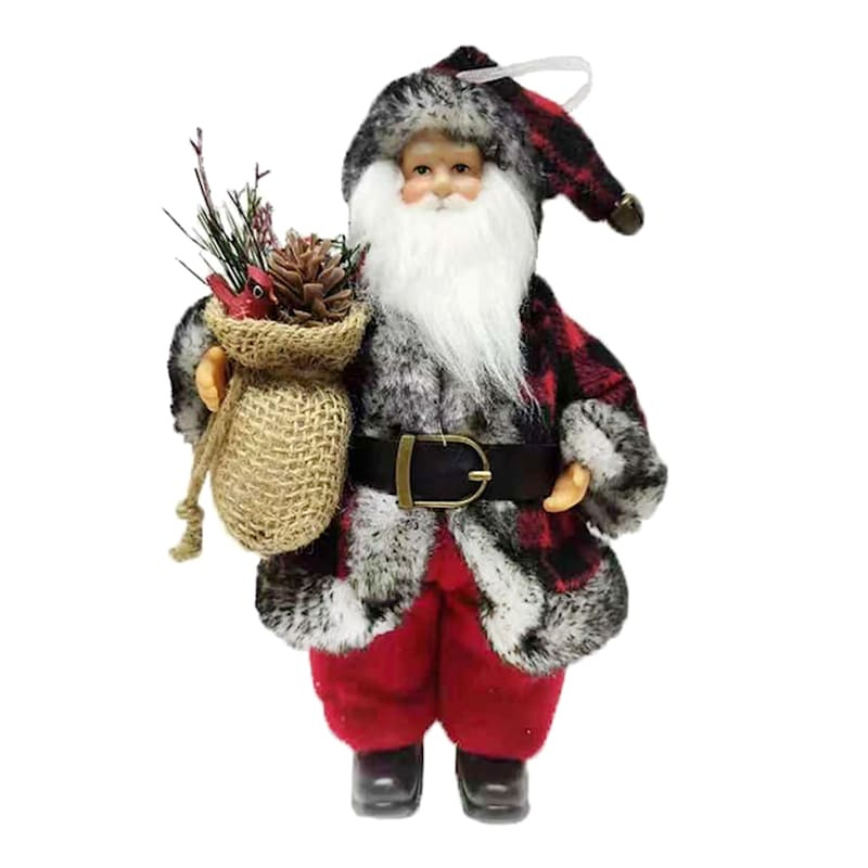 Buffalo Plaid Coat Santa, 8" | At Home