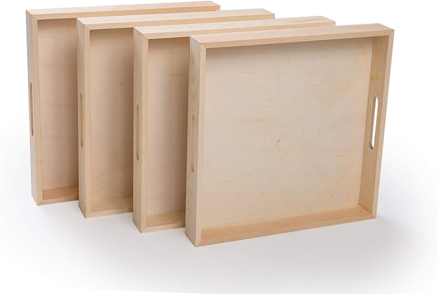 Wooden Living - Wood Tray/Wooden Trays | Square Serving Boxes with Handles - Unfinished & Small |... | Amazon (US)
