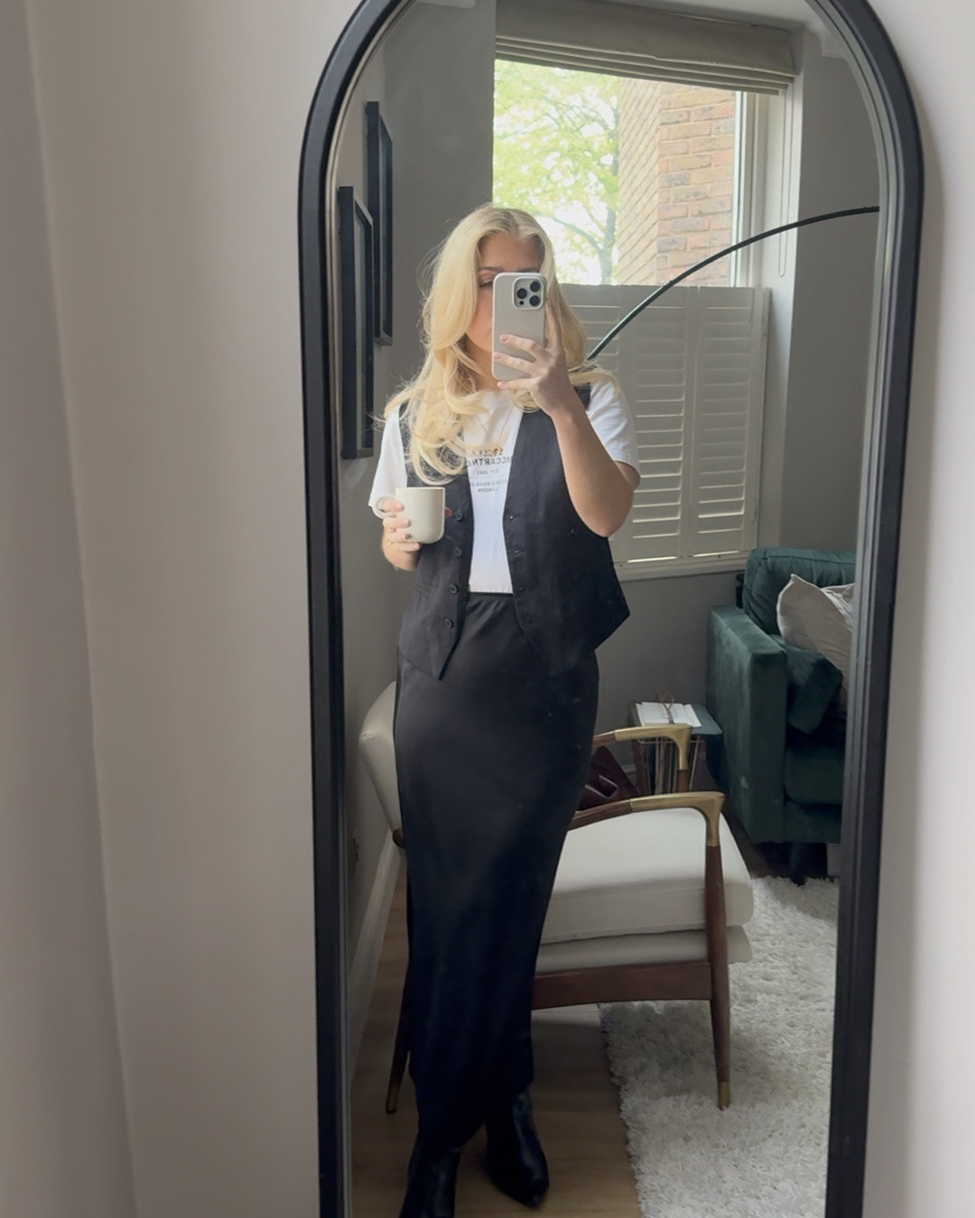 Satin slip skirt with a waistcoat - after work dinner outfit that took me from day to night! Accessorising with a coffee before leaving the house ☕️

#LTKeurope #LTKworkwear #LTKsalealert