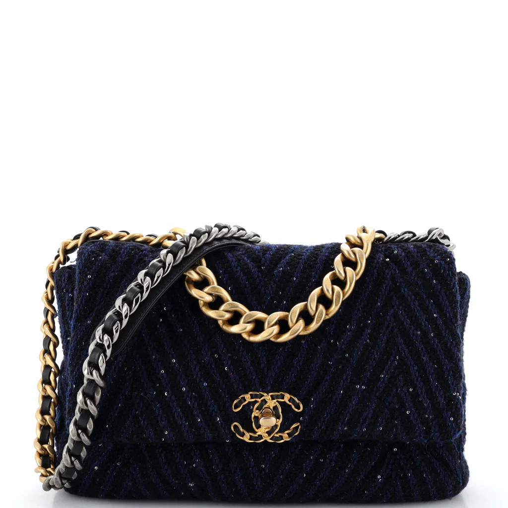 19 Flap Bag Tweed and Sequins Large | Rebag