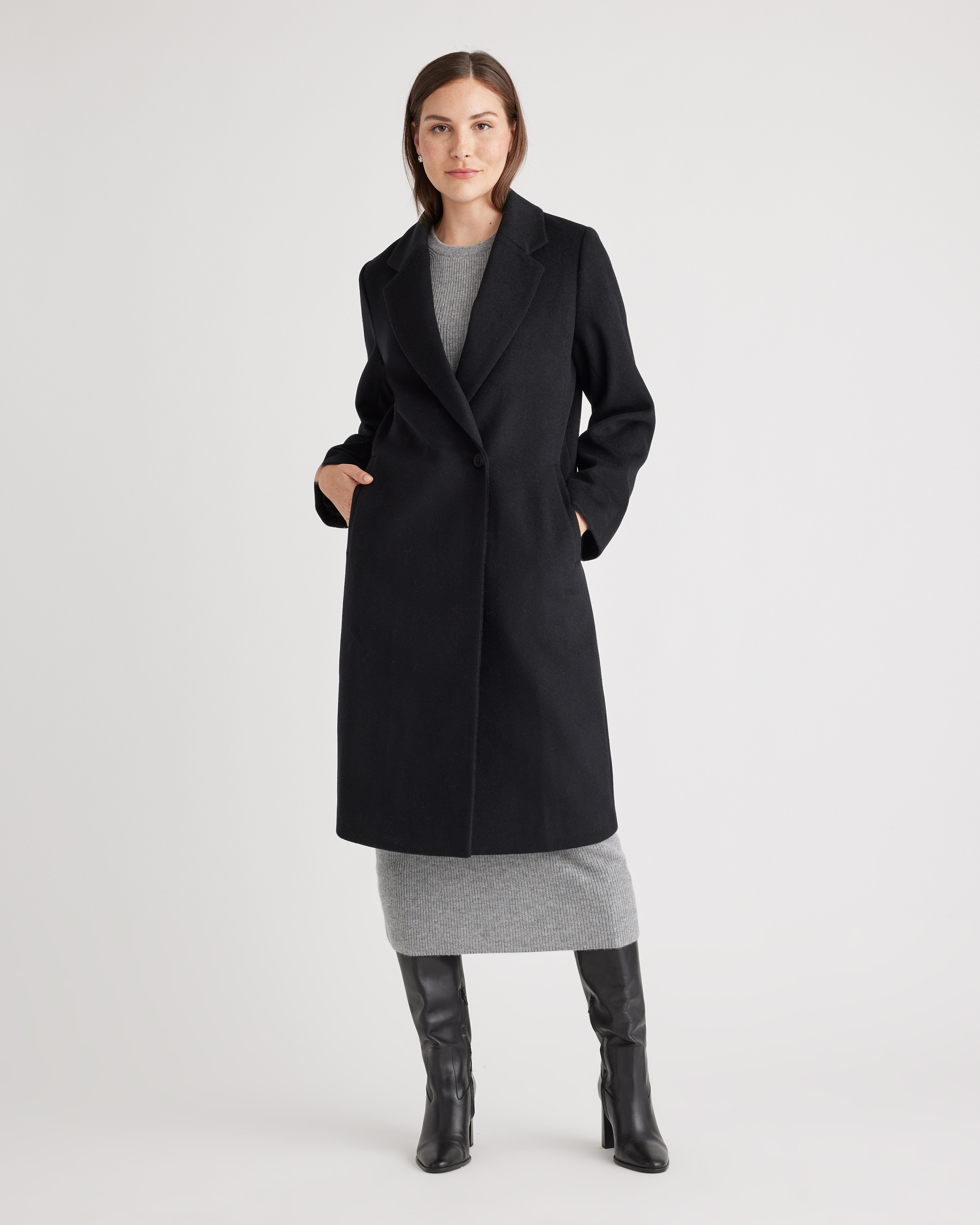 Quince | Women's Italian Wool Classic Single-Breasted Coat in Black, Size XL, Wool/Nylon | Quince