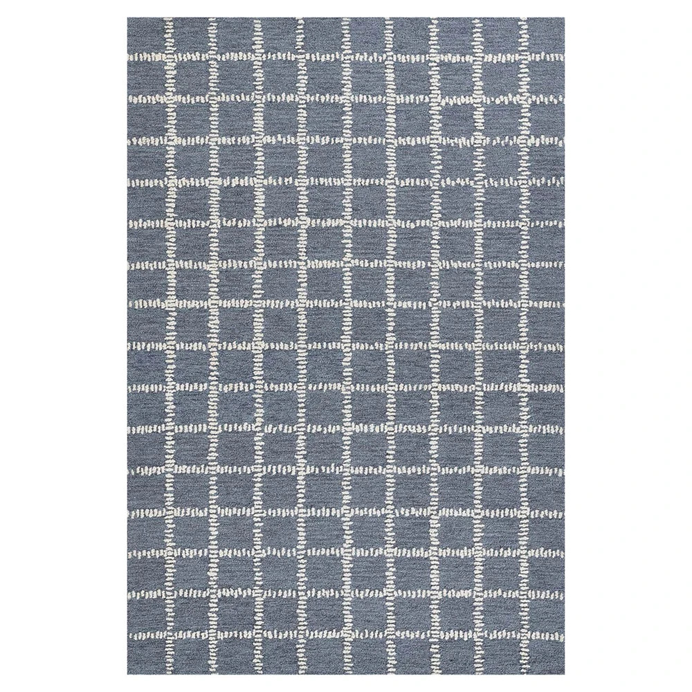 Maeve Modern Classic Blue Wool Grid Patterned Rug - 8'x10' | Kathy Kuo Home