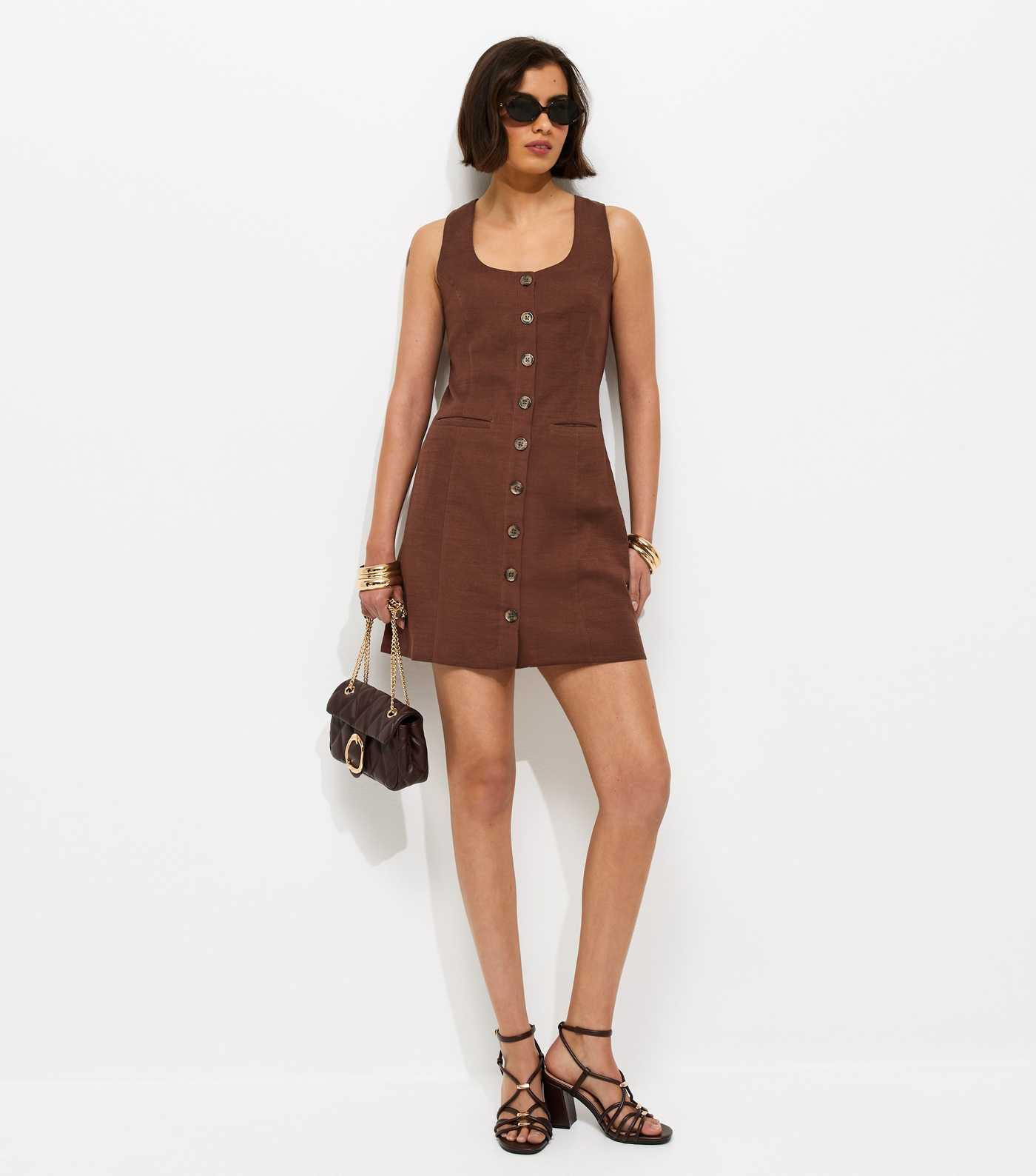 Dark Brown Cotton Button Through Mini Dress | New Look | New Look (UK)