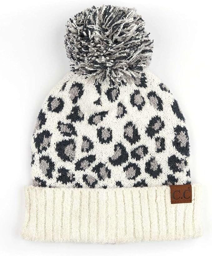 C.C Exclusives Soft Beanie hat with Leopard Pattern and Fur Pom(HAT-7001)(SF-7001) | Amazon (US)