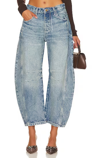 Free People x We The Free Good Luck Mid Rise Barrel Jeans in Denim-Light. - size 29 | Revolve Clothing (Global)