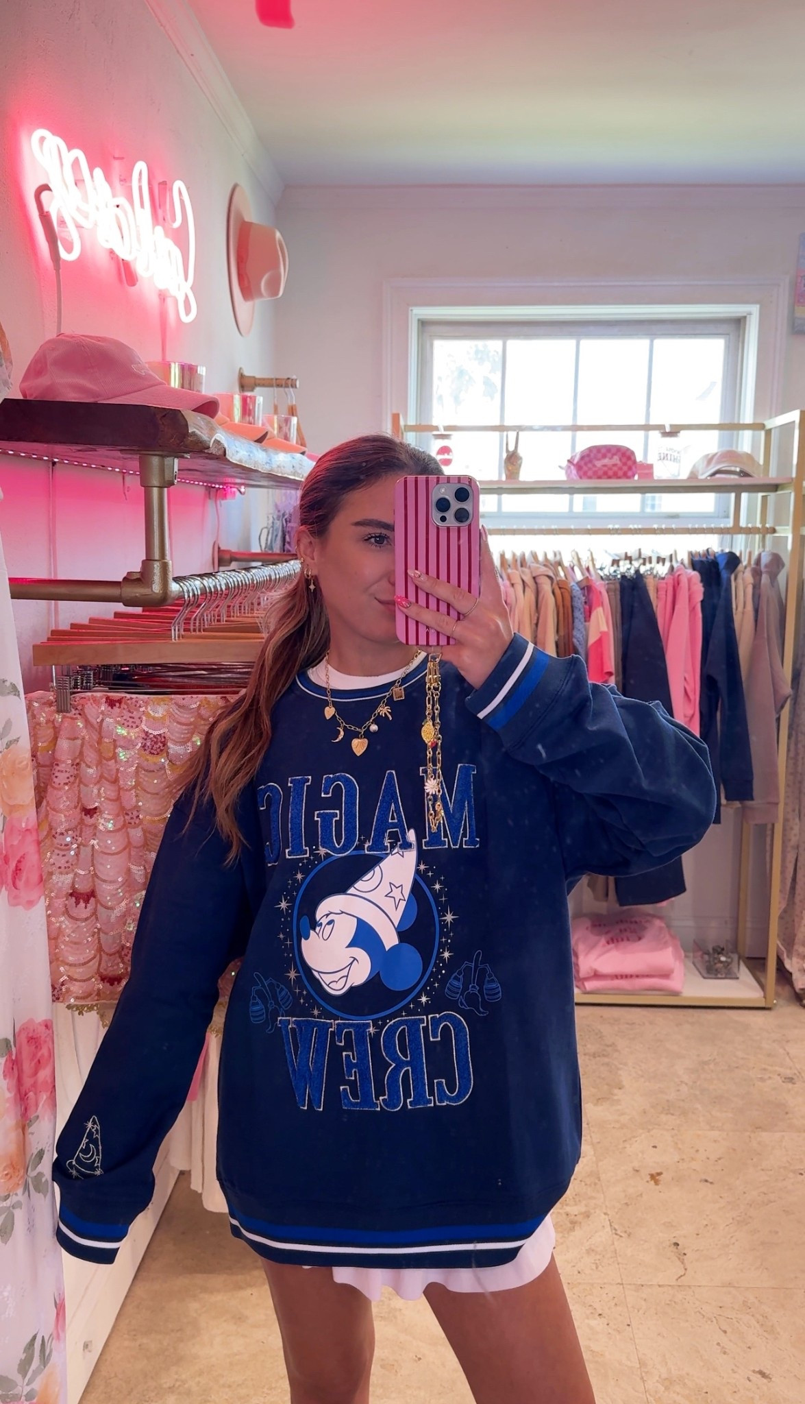 The CUTEST Disney sweatshirt!!! The quality is so beautiful in person - two different embroidery on the sleeve and the front has the embroidered patches. 10/10 recommend - I’m in size medium for an oversized fit! #disney #disneyfashion #disneystyle