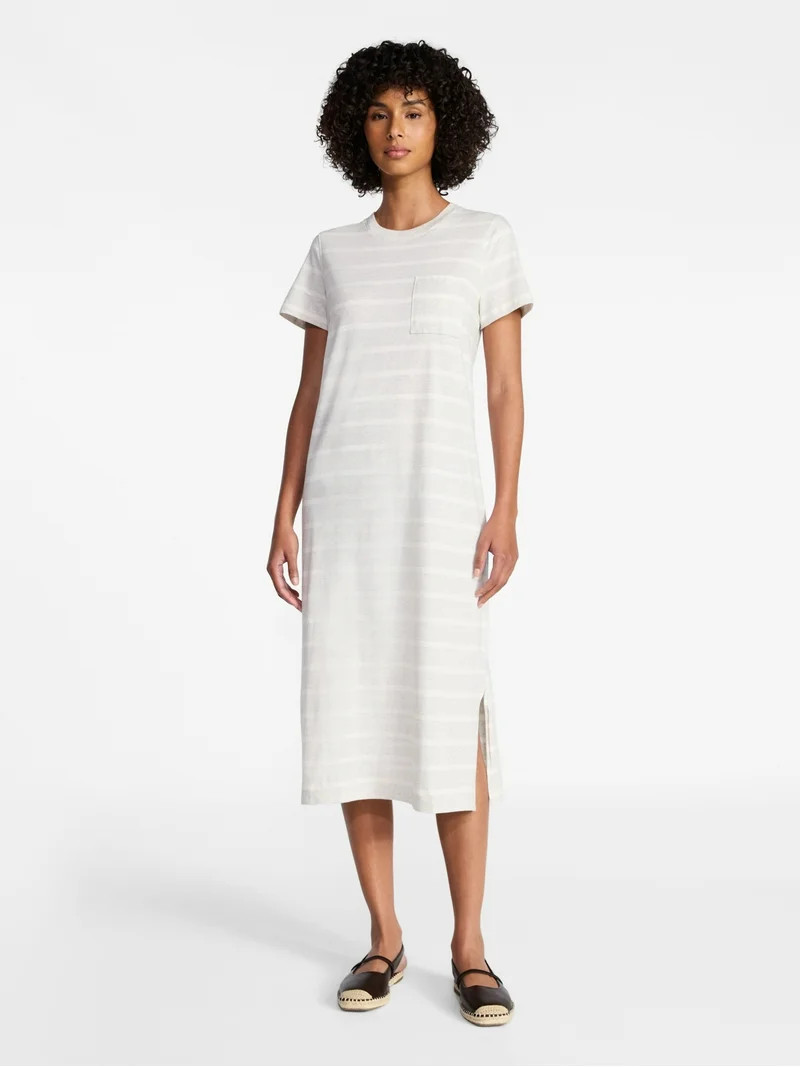 Time and Tru Women's Cotton Midi T-Shirt Dress with Short Sleeves, Sizes XS-XXXL | Walmart (US)