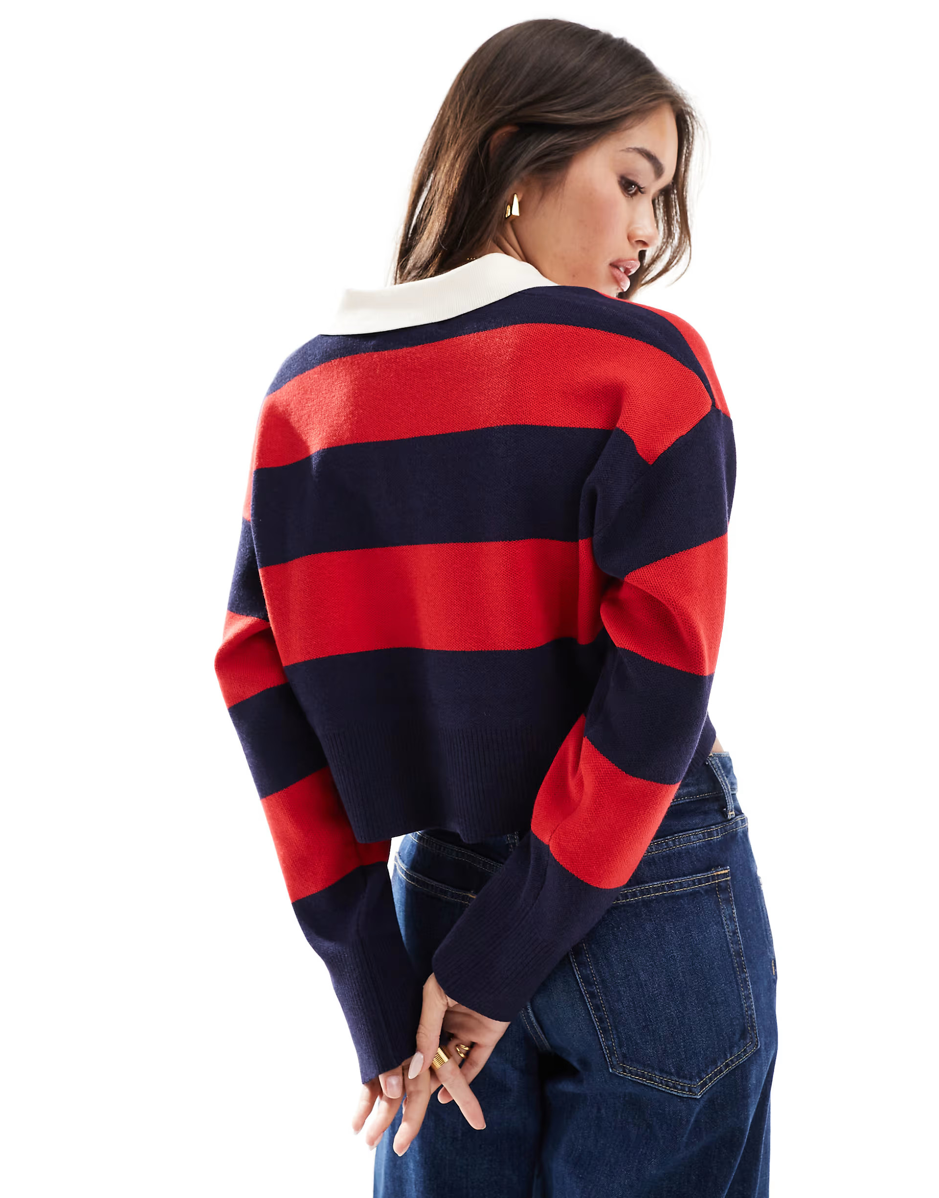 Bershka striped polo neck sweater in red | ASOS (Global)