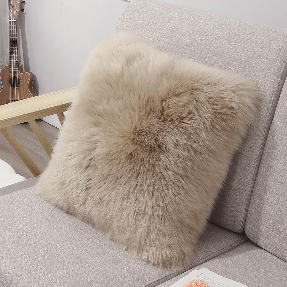 LLB Genuine Sheepskin Throw Pillow Covers Fluffy Decorative Square Couch Pillow Covers 18x18 Pill... | Amazon (US)