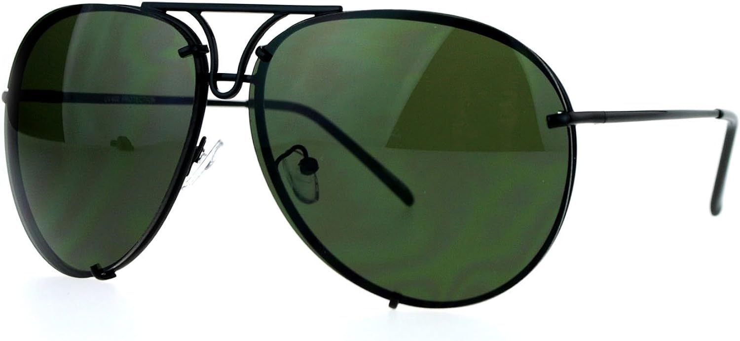 Oversized Round Aviator Sunglasses Metal Rims Behind Lens Spring Hinge | Amazon (US)