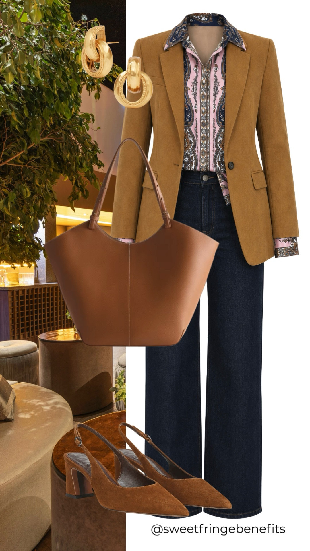 This camel blazer and dark denim combination is a timeless way to look polished without feeling overdressed. The patterned blouse adds just enough personality, while the suede slingbacks and tote keep it classic.

💡 LTK MADE EASY
❤️ Heart = Support my posts!
🔖 Save = Get sale & restock alerts
📋 Lists = Keep favorites organized
📲 Share = Send lists and products to a friend. Hello, Christmas List!
💬 Comment = Ask me anything about what I'm wearing.:-)

#LTKootd #LTKWorkwear #LTKOver40