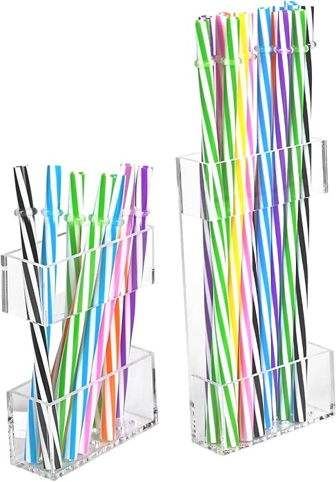 2 PACK Acrylic Straw Holder for Cabinet Doors, Reusable Straw Organizer with Ultra-Sticky Adhesiv... | Amazon (US)