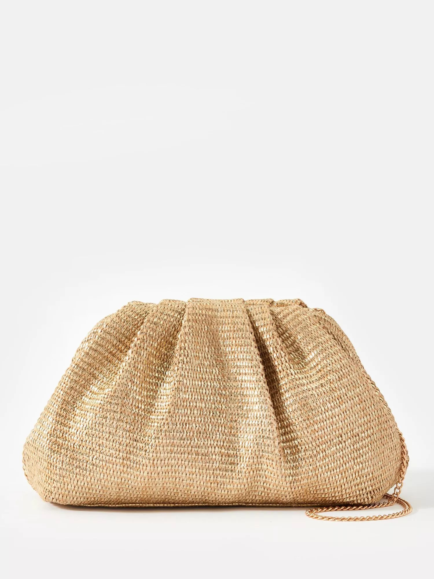 Mint Velvet Metallic Woven Clutch Bag, Gold | John Lewis (UK)
