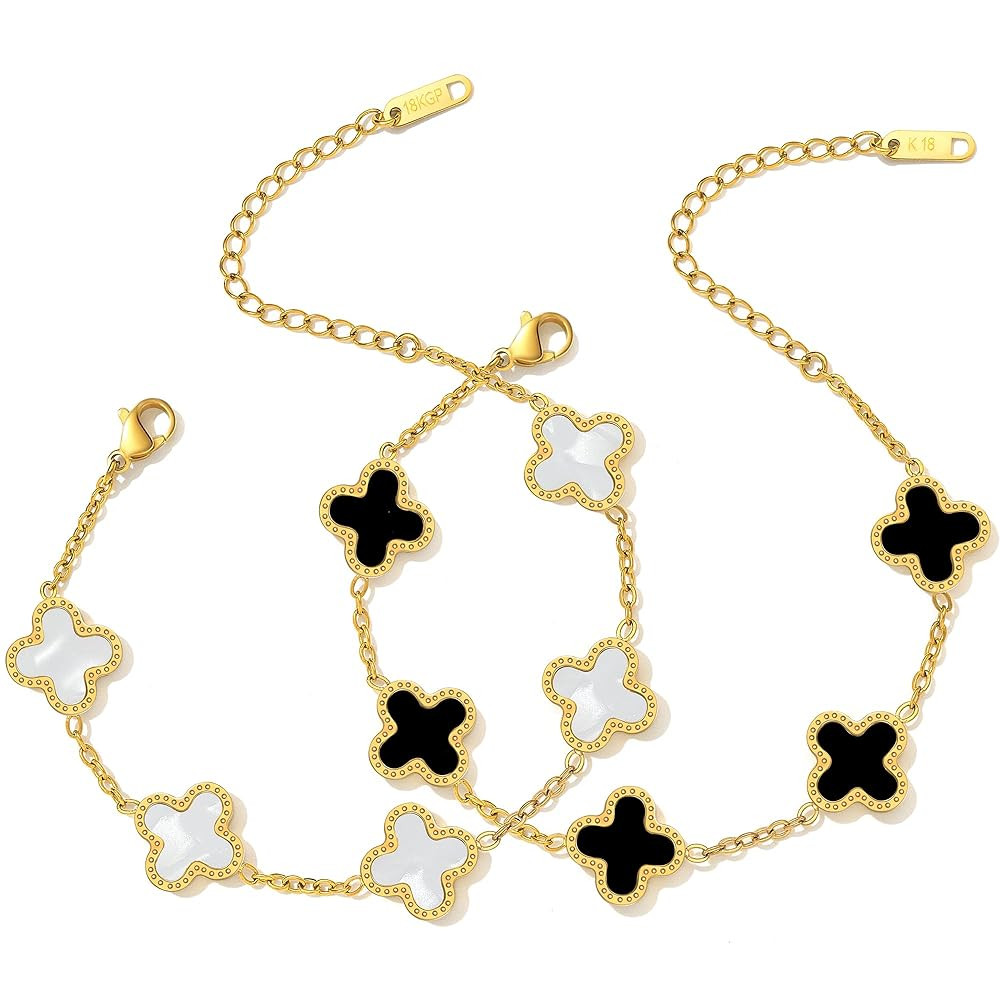 18K Gold Plated Four-Leaf Clover Bracelet for Women – Adjustable Lucky Charm Jewelry & Gold Bra... | Amazon (US)