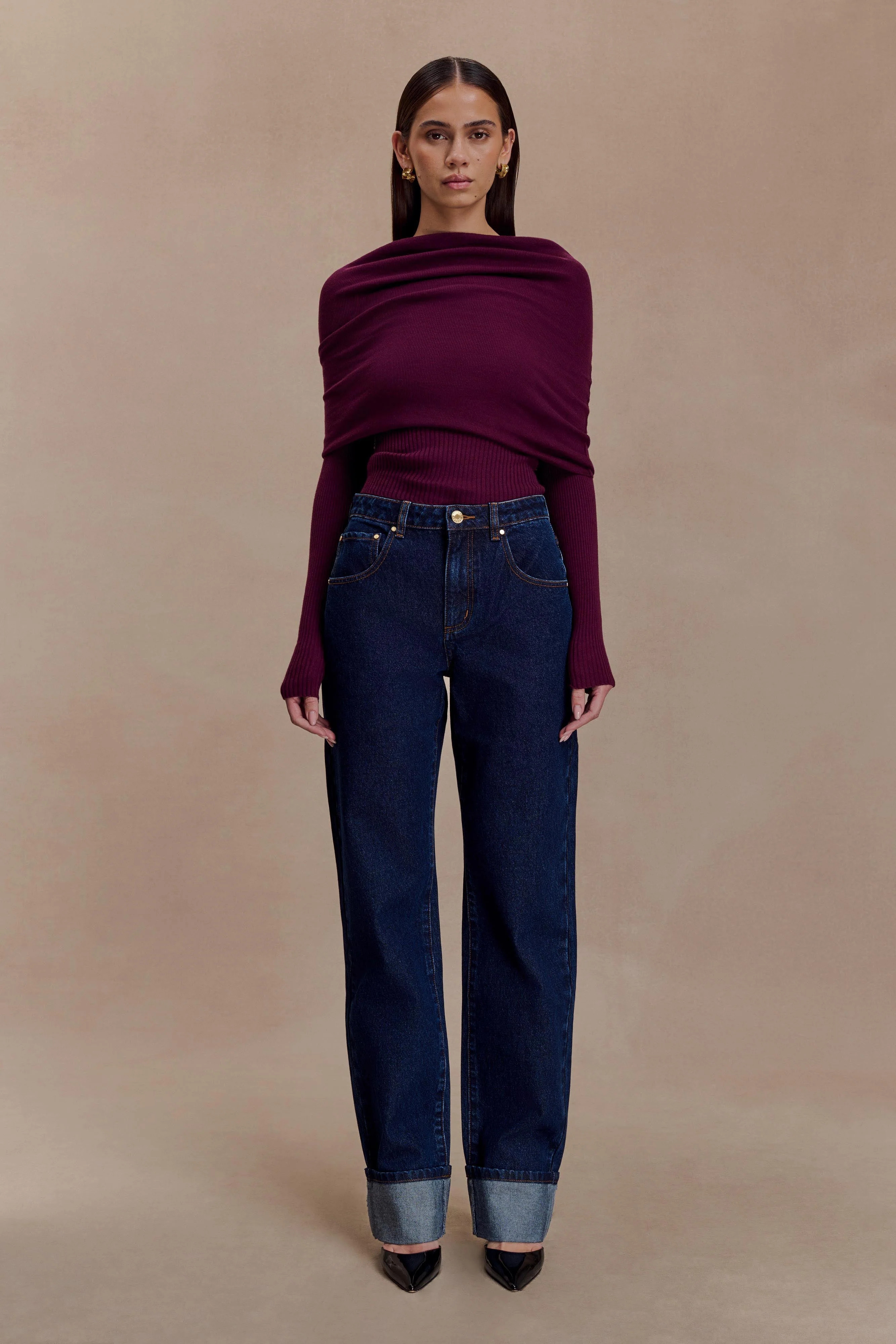 Kirralee Straight Leg Cuffed Jeans - Indigo Blue | MESHKI US