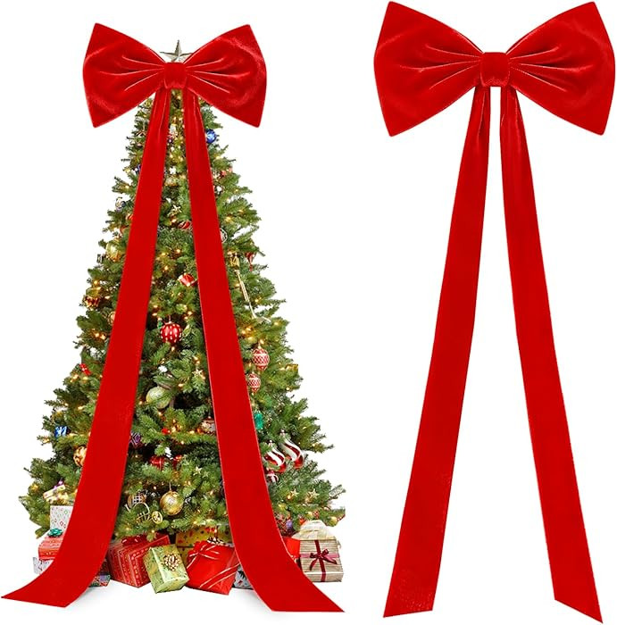 Lazo para decoración de árbol de Navidad extragrande, lazo gigante de terciopelo de 118 x 28 pu... | Amazon (US)