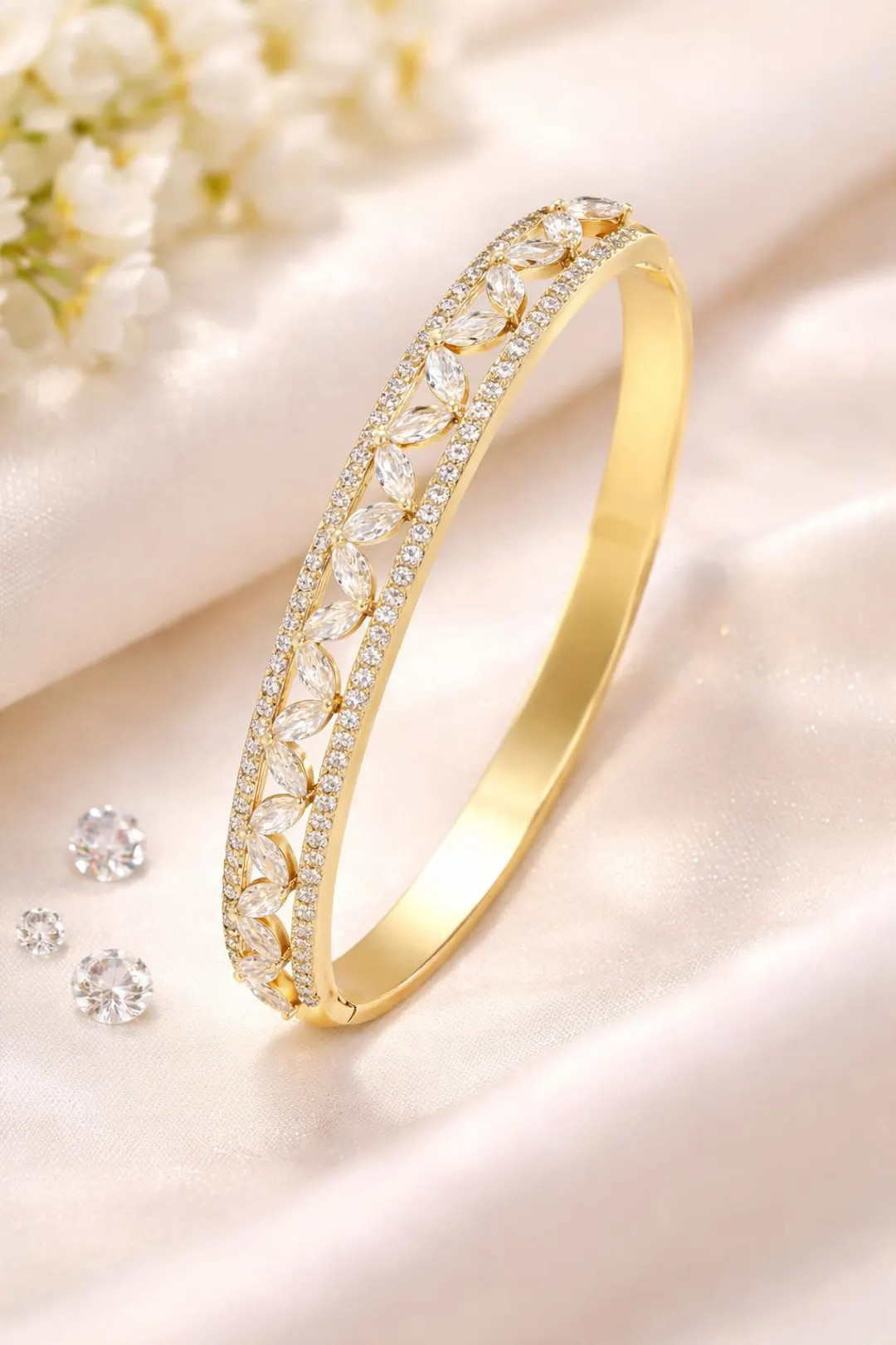 Gold Plated Cubic Zirconia Bangle Bracelet - Bridal Jewelry - Etsy | Etsy (US)