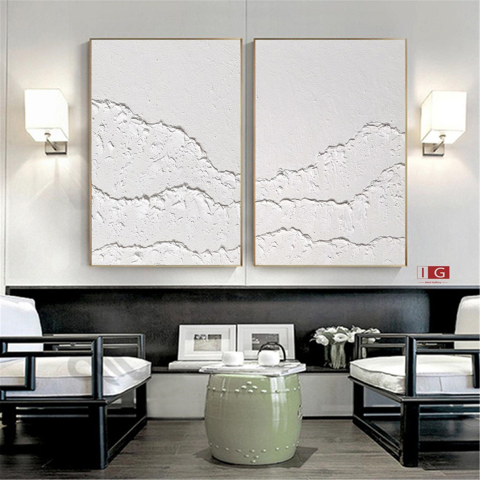 Set of 2 White Abstract Art Set of 2 Textured Wall Art White Abstract Painting White Ocean Wave P... | Etsy (US)