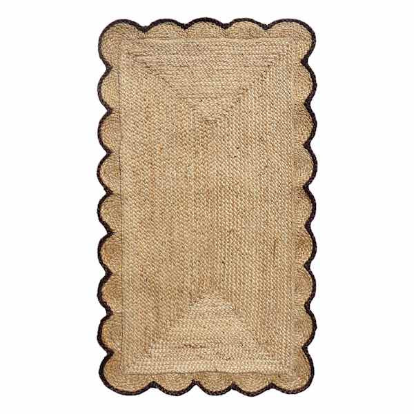 Brown Bordered Scalloped Braided Jute Accent Rug, 27X45, Natural, sold by At Home | At Home
