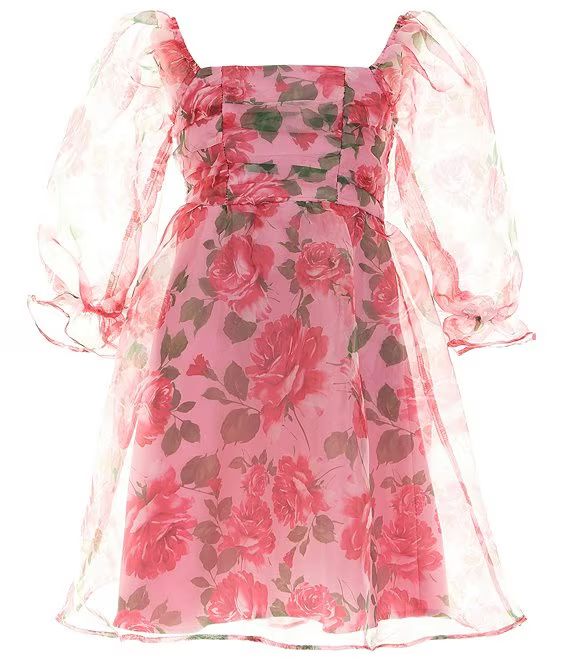 Big Girls 7-16 Long-Sleeve Floral Printed Organza Babydoll Dress | Dillard's