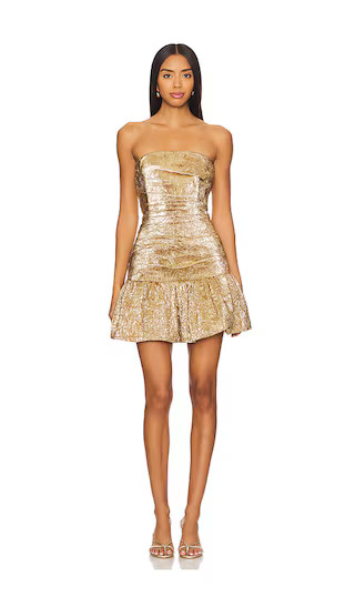 Mini Dress With Puffed Hem in Gold | Revolve Clothing (Global)