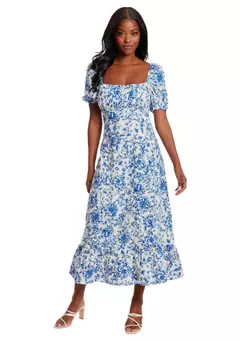 London Times Women's Short Sleeve Square Neck Ditsy Floral Dress | Belk