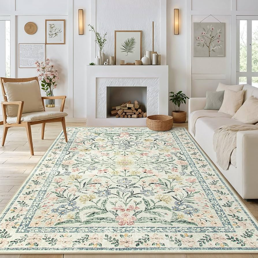 Morebes Washable Area Rugs 6x9, Boho Nursery Rug Girl Bedroom Non-Slip, Large Soft Vintage Distre... | Amazon (US)