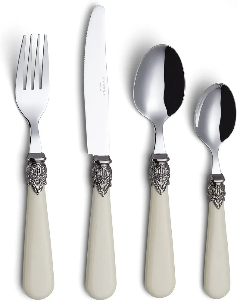 Annova Flatware 24 Pieces Set/Stainless Steel Vintage Silverware/Cutlery Set, Ivory Color, Table ... | Amazon (US)