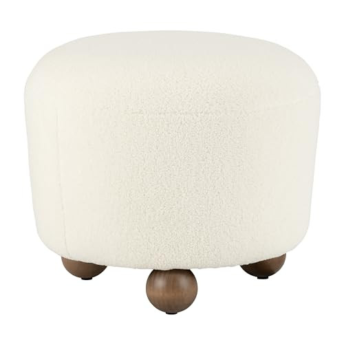 Sagebrook Home Round Ottoman with Ball Feet, Beige, Rubber Wood, Contemporary, 20" L X 20" W X 17... | Amazon (US)