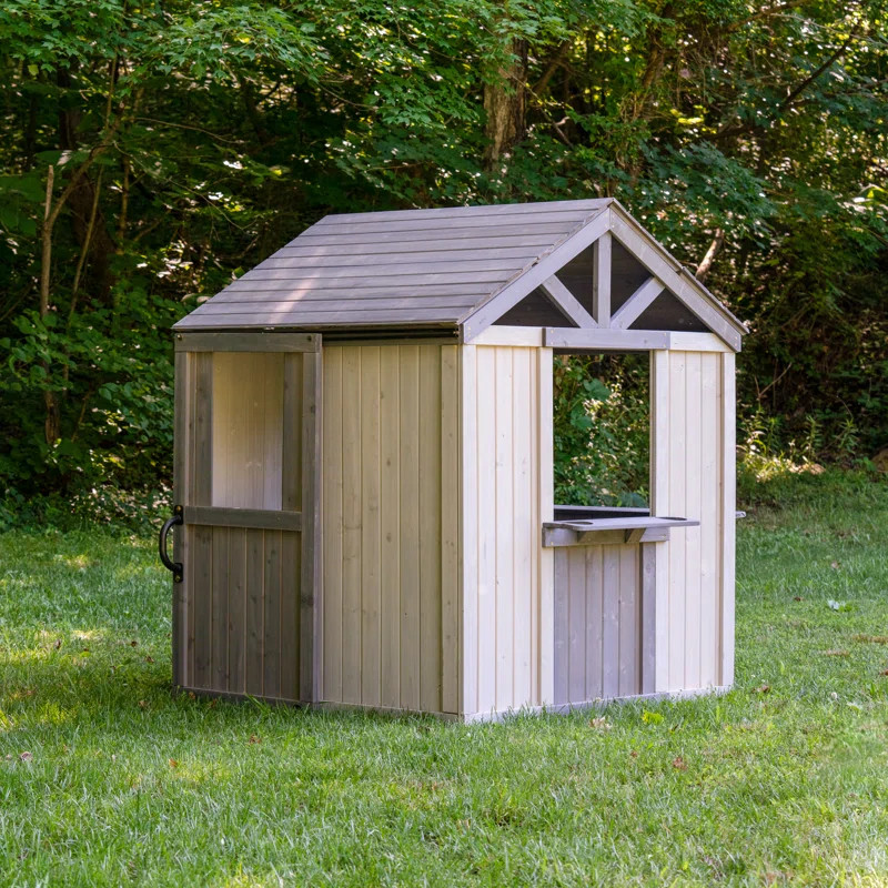 Jack & June Playhouse With Sliding Barn Door, Built-In Countertops, & Flower Pot Holders | Wayfair North America