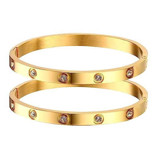 MPRAINBOW Gold Bracelets for Women - 2Pcs 18K Gold Plated Cubic Zirconia Bangle Crystal Friendship Bracelet Jewelry,Wedding Party Christmas Valentine's Day | Amazon (US)