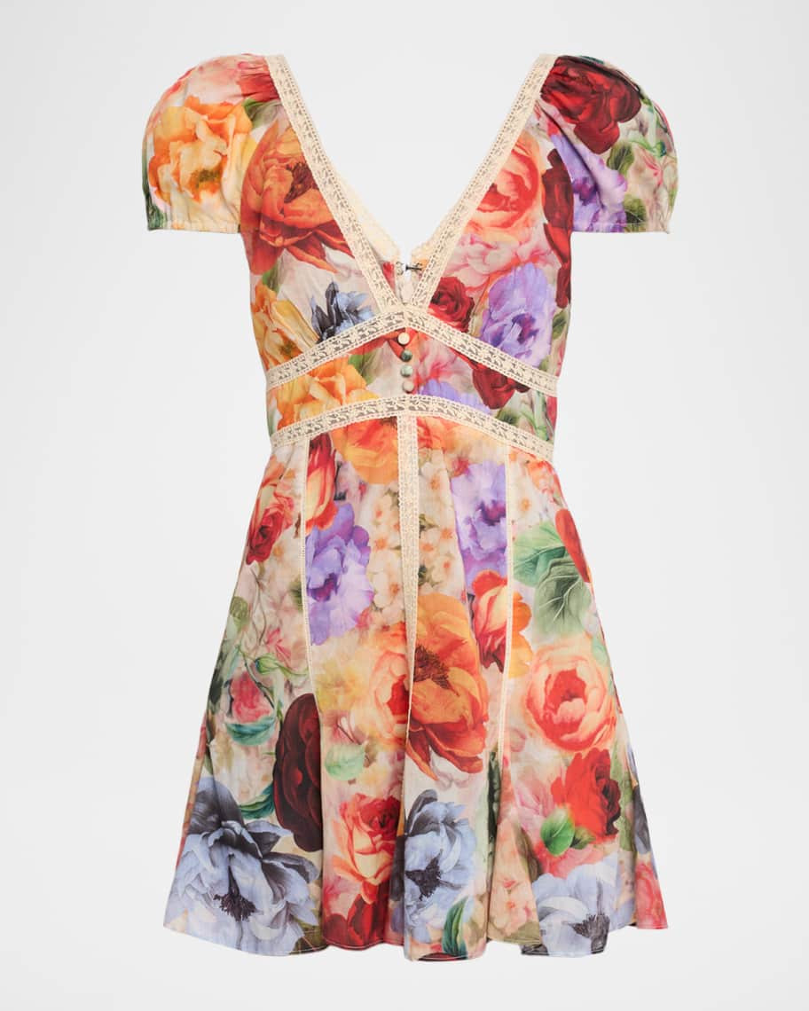 Rose Deep V Lace Detail Mini Dress | Neiman Marcus